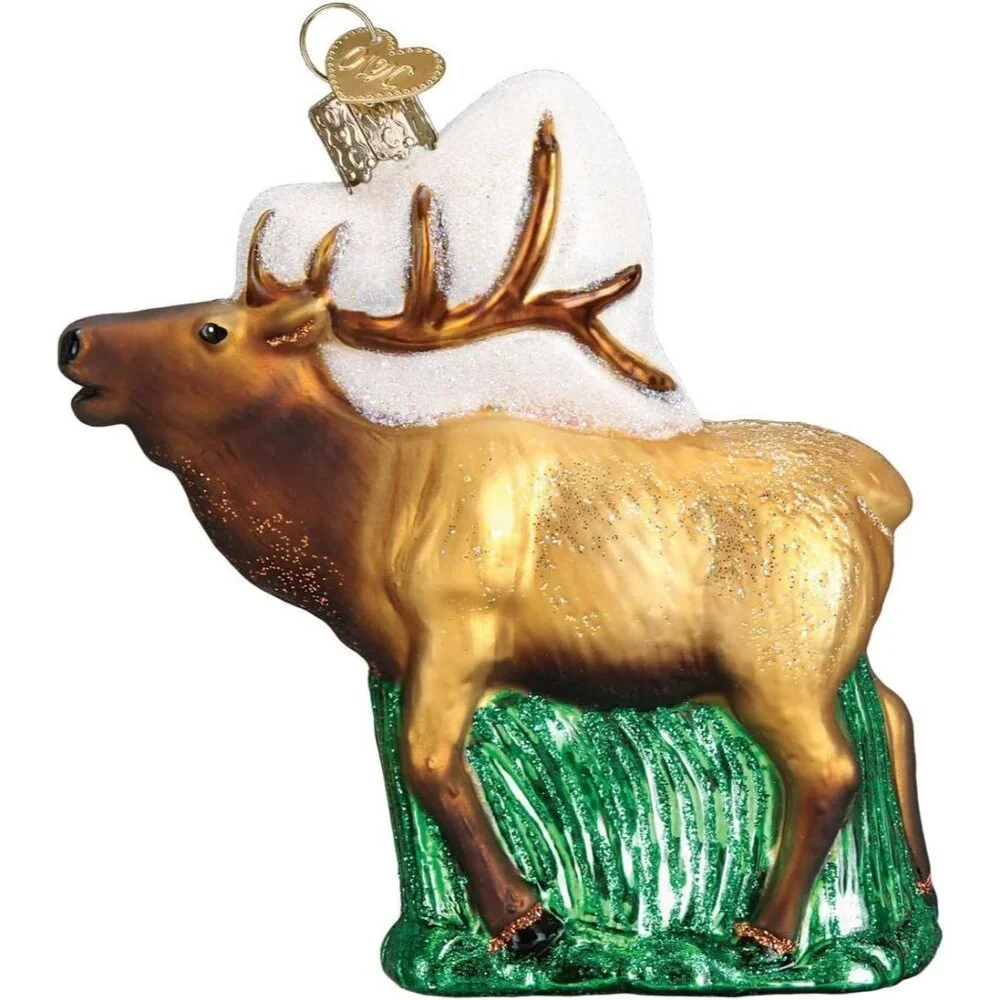 Glass Blown Elk Hand Painted and Glittered Ornament Christmas Decoration